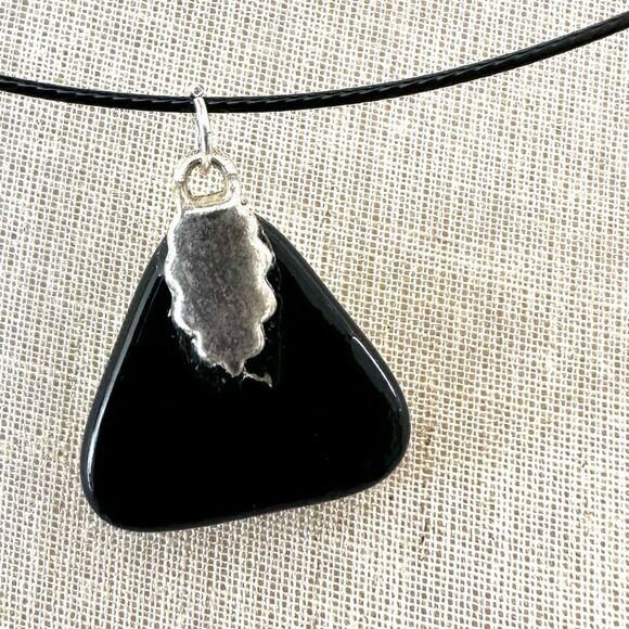 Dichroic Glass Triangle Pendant Necklace on Black Wire Cord - Picture 4 of 7
